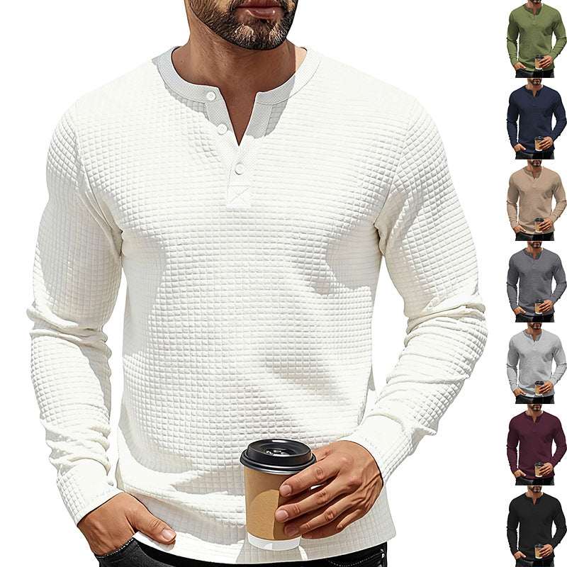 Textured Long Sleeve Henley Sweatshirt