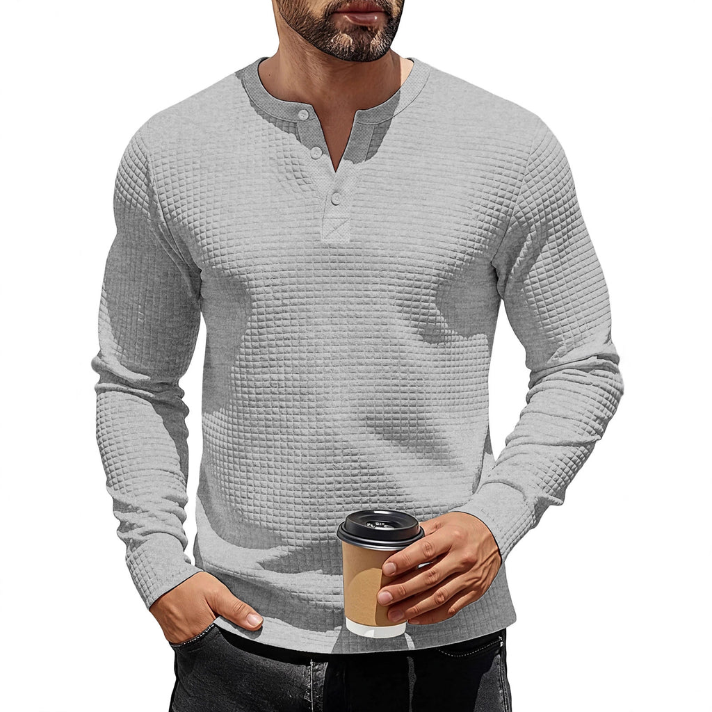 Textured Long Sleeve Henley Sweatshirt