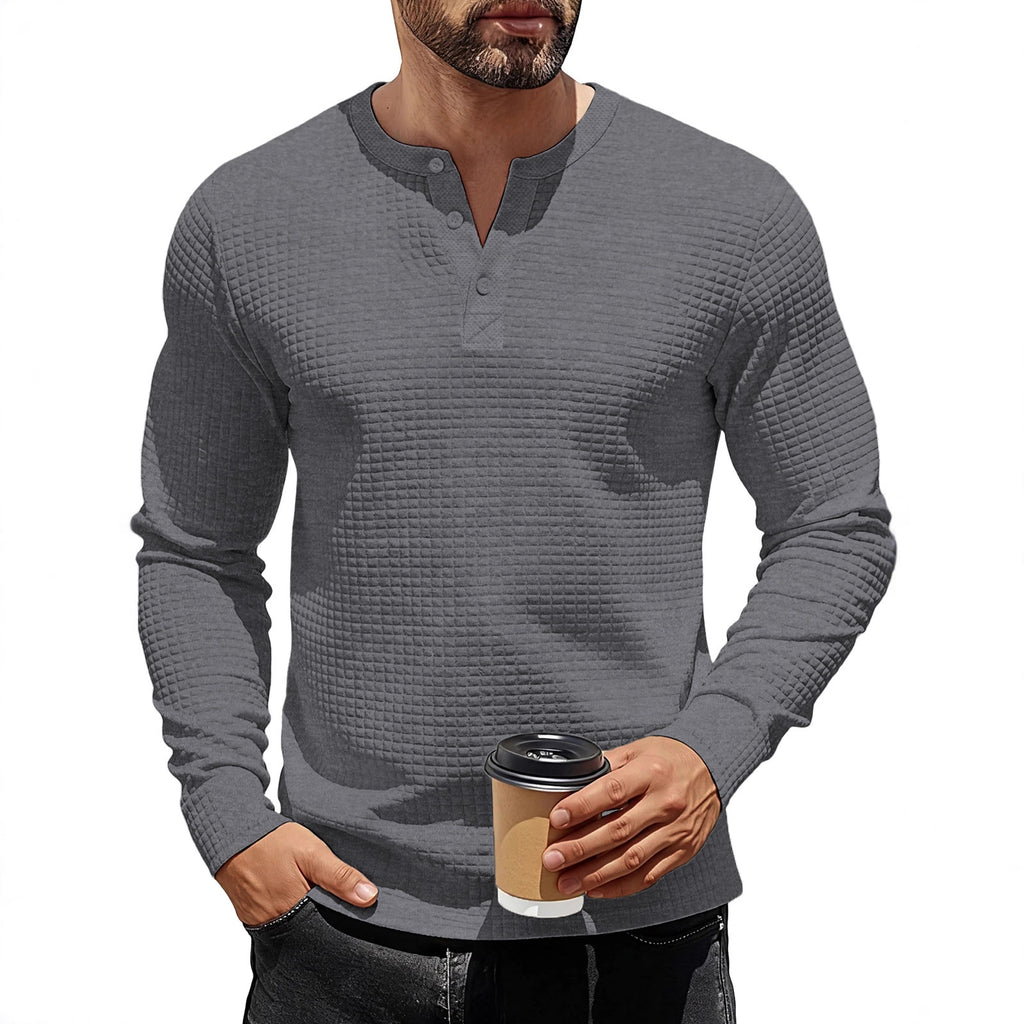 Textured Long Sleeve Henley Sweatshirt