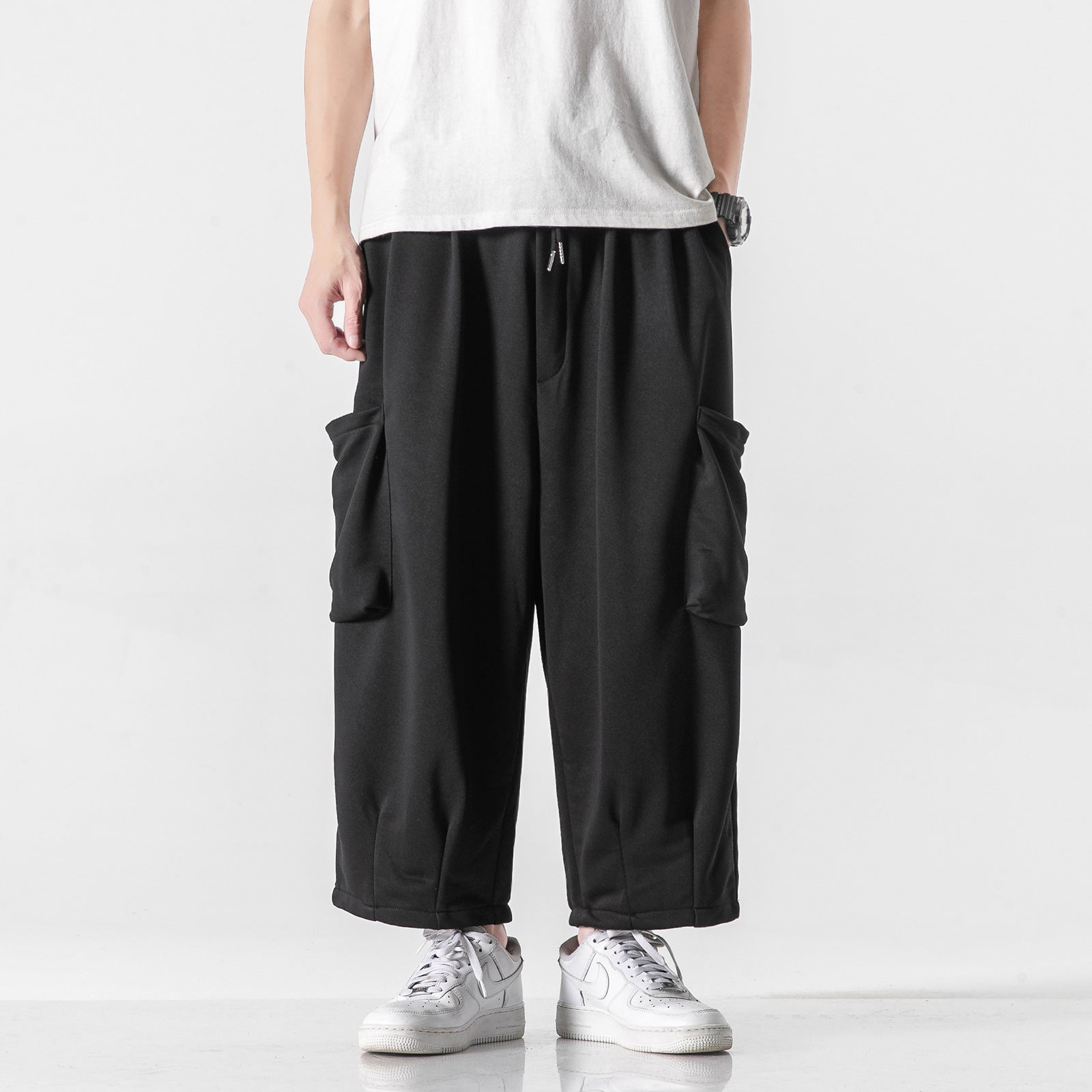 Japanese Wide-Leg Cargo Sweatpants