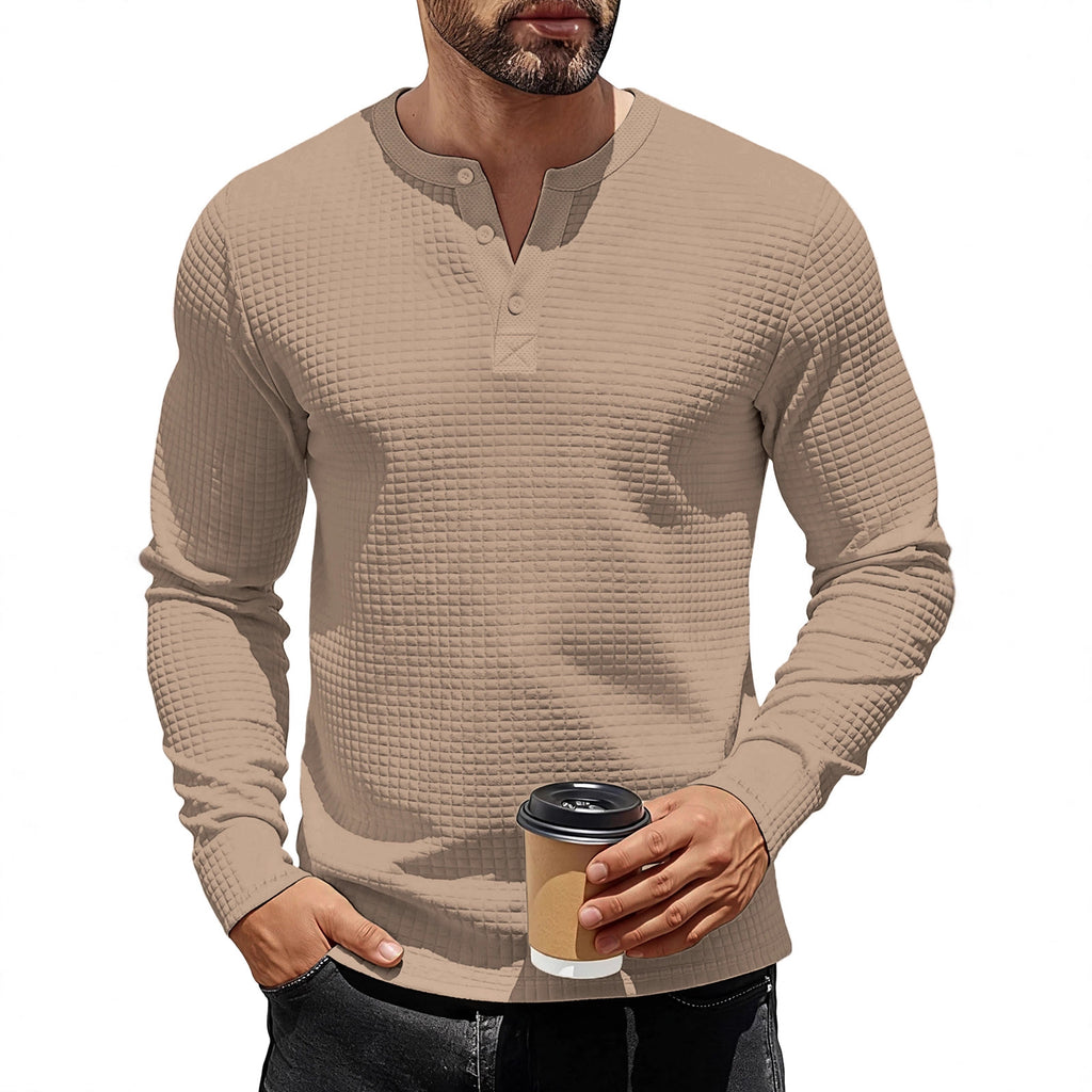 Textured Long Sleeve Henley Sweatshirt